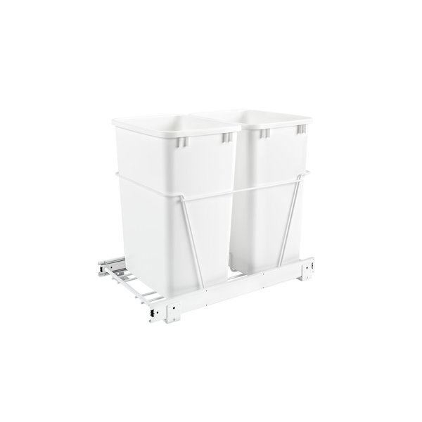 Rev-A-Shelf Rev-A-Shelf - Double 35-Quart Sliding Pull Out Kitchen Cabinet Waste Bin Container, White RV-18PB-2 S